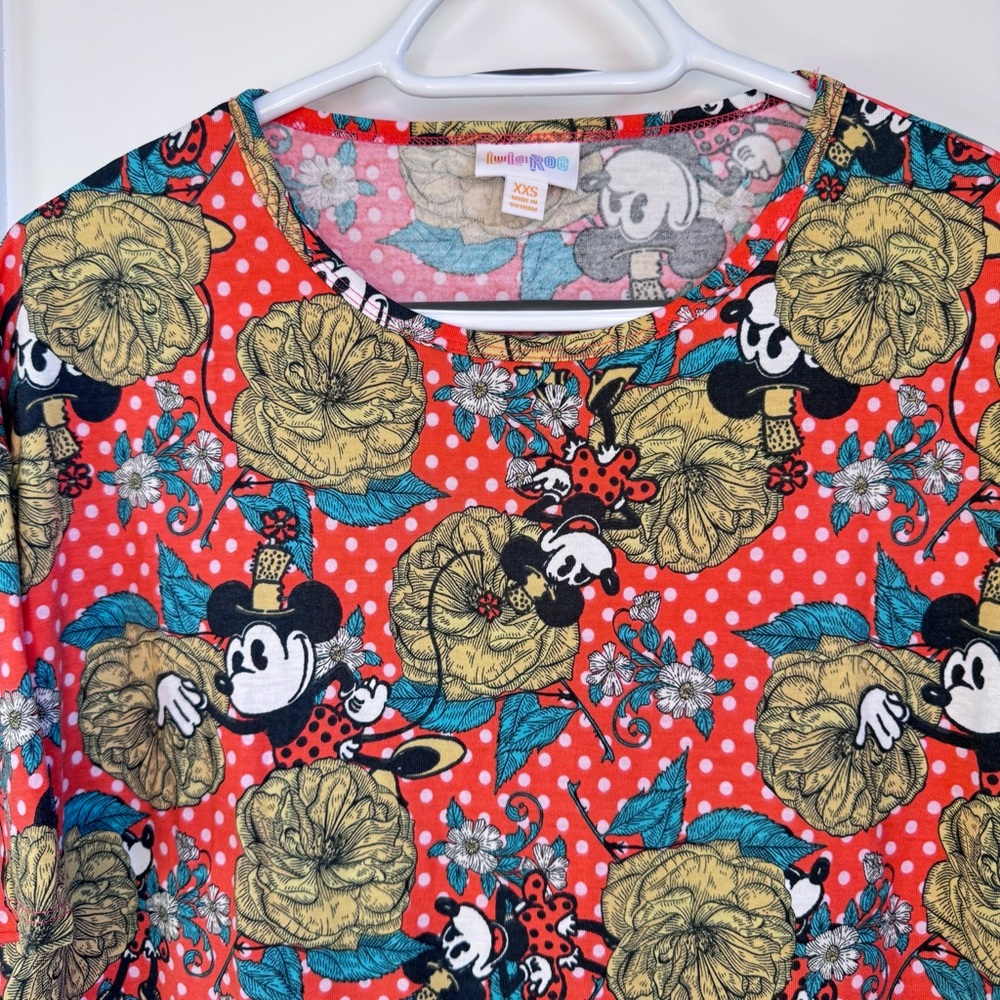 NWT LuLaRoe Irma Disney Minnie Mouse Polka Dot Print Tunic Top Women's Size XXS - Picture 3 of 8